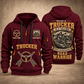 Trucker Calling of the Road quarter-zip hoodie in Wine Red, front and back, YOUR NAME and SINCE 2005 artwork