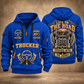 Trucker Heart of the Highway quarter-zip hoodie in Blue, front and back, YOUR NAME and SINCE 2005 artwork