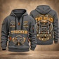 Trucker Heart of the Highway quarter-zip hoodie in Gray, front and back, YOUR NAME and SINCE 2005 artwork