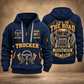 Trucker Heart of the Highway quarter-zip hoodie in Navy, front and back, YOUR NAME and SINCE 2005 artwork