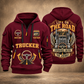 Trucker Heart of the Highway quarter-zip hoodie in Wine Red, front and back, YOUR NAME and SINCE 2005 artwork