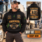 Trucker wearing Why We Drive quarter-zip hoodie in their workplace; product introduction and shopping call to action