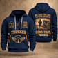 Trucker Why We Drive quarter-zip hoodie in Navy, front and back, YOUR NAME and SINCE 2005 artwork