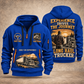 Trucker Walked the Highway quarter-zip hoodie in Blue, front and back, YOUR NAME and SINCE 2005 artwork