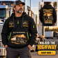 Trucker wearing Walked the Highway quarter-zip hoodie in their workplace; product introduction and shopping call to action