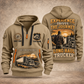 Trucker Walked the Highway quarter-zip hoodie in Khaki, front and back, YOUR NAME and SINCE 2005 artwork