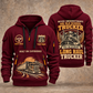 Trucker Old School Trucker quarter-zip hoodie in Wine Red, front and back, YOUR NAME and SINCE 2005 artwork