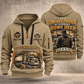 Trucker Miles of Experience quarter-zip hoodie in Khaki, front and back, YOUR NAME and SINCE 2005 artwork