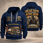 Trucker Miles of Experience quarter-zip hoodie in Navy, front and back, YOUR NAME and SINCE 2005 artwork