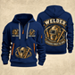 Welder Forged Bond Crest quarter-zip hoodie in Navy, front and back, YOUR NAME and SINCE 2005 artwork