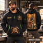 Welder wearing At the Bench Portrait quarter-zip hoodie in their workplace; product introduction and shopping call to action