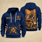 Welder At the Bench Portrait quarter-zip hoodie in Navy, front and back, YOUR NAME and SINCE 2005 artwork