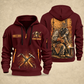 Welder At the Bench Portrait quarter-zip hoodie in Wine Red, front and back, YOUR NAME and SINCE 2005 artwork