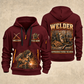 Welder Workshop Essentials quarter-zip hoodie in Wine Red, front and back, YOUR NAME and SINCE 2005 artwork
