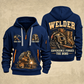 Welder Tools of the Trade quarter-zip hoodie in Navy, front and back, YOUR NAME and SINCE 2005 artwork