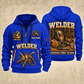Welder Heritage Welders Badge quarter-zip hoodie in Blue, front and back, YOUR NAME and SINCE 2005 artwork