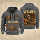 Welder Heritage Welders Badge quarter-zip hoodie in Gray, front and back, YOUR NAME and SINCE 2005 artwork