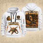 Welder Heritage Welders Badge quarter-zip hoodie in White, front and back, YOUR NAME and SINCE 2005 artwork