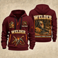 Welder Heritage Welders Badge quarter-zip hoodie in Wine Red, front and back, YOUR NAME and SINCE 2005 artwork