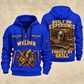 Welder Built on Experience quarter-zip hoodie in Blue, front and back, YOUR NAME and SINCE 2005 artwork
