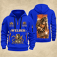 Welder Golden Craftsman quarter-zip hoodie in Blue, front and back, YOUR NAME and SINCE 2005 artwork