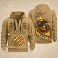 Welder Arc Flame Crest quarter-zip hoodie in Khaki, front and back, YOUR NAME and SINCE 2005 artwork