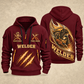 Welder Arc Flame Crest quarter-zip hoodie in Wine Red, front and back, YOUR NAME and SINCE 2005 artwork