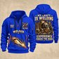 Welder Craft Never Ends quarter-zip hoodie in Blue, front and back, YOUR NAME and SINCE 2005 artwork