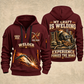 Welder Craft Never Ends quarter-zip hoodie in Wine Red, front and back, YOUR NAME and SINCE 2005 artwork