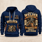 Welder Craft and Honor quarter-zip hoodie in Navy, front and back, YOUR NAME and SINCE 2005 artwork