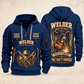 Welder Torch Wings Legacy quarter-zip hoodie in Navy, front and back, YOUR NAME and SINCE 2005 artwork