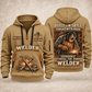 Welder Forged with Pride quarter-zip hoodie in Khaki, front and back, YOUR NAME and SINCE 2005 artwork
