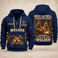 Welder Forged with Pride quarter-zip hoodie in Navy, front and back, YOUR NAME and SINCE 2005 artwork