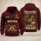 Welder Forged with Pride quarter-zip hoodie in Wine Red, front and back, YOUR NAME and SINCE 2005 artwork
