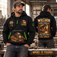 Welder wearing Skills Remain quarter-zip hoodie in their workplace; product introduction and shopping call to action