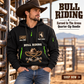 Bull Riding wearing Bull Riding Earned In The Arena Quarter-Zip Hoodie with Name and Year - BR17362944 quarter-zip hoodie in their workplace; product introduction and shopping call to action