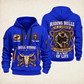 Bull Riding Bull Riding Rodeo By Choice Quarter-Zip Hoodie with Name and Year - BR17563392 quarter-zip hoodie in Blue, front and back, Your name and since 2005 artwork