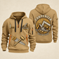 Carpenter Built by Hand quarter-zip hoodie in Khaki, front and back, Your name and since 2005 artwork