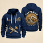 Carpenter Built by Hand quarter-zip hoodie in Navy, front and back, Your name and since 2005 artwork