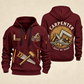 Carpenter Built by Hand quarter-zip hoodie in Wine Red, front and back, Your name and since 2005 artwork