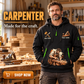 Carpenter wearing Timber Tools Torn Poster quarter-zip hoodie in their workplace; product introduction and shopping call to action