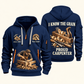 Carpenter Proud Craftsperson quarter-zip hoodie in Navy, front and back, Your name and since 2005 artwork
