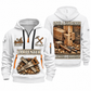 Carpenter Lifelong Craft quarter-zip hoodie in White, front and back, Your name and since 2005 artwork