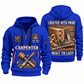 Carpenter Built to Last quarter-zip hoodie in Blue, front and back, Your name and since 2005 artwork
