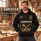 Carpenter wearing Built to Last quarter-zip hoodie in their workplace; product introduction and shopping call to action