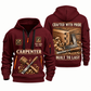 Carpenter Built to Last quarter-zip hoodie in Wine Red, front and back, Your name and since 2005 artwork