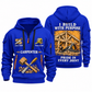 Carpenter Work with Purpose quarter-zip hoodie in Blue, front and back, Your name and since 2005 artwork