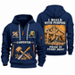 Carpenter Work with Purpose quarter-zip hoodie in Navy, front and back, Your name and since 2005 artwork