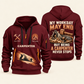 Carpenter Never Stops quarter-zip hoodie in Wine Red, front and back, Your name and since 2005 artwork