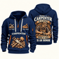Carpenter Craft and Honor quarter-zip hoodie in Navy, front and back, Your name and since 2005 artwork